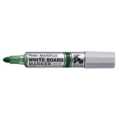 Imagen de Pentel Maxiflo MWL5W DX Rotulador de pizarra blanca (punta cónica ultrancha, 12 unidades), color verde