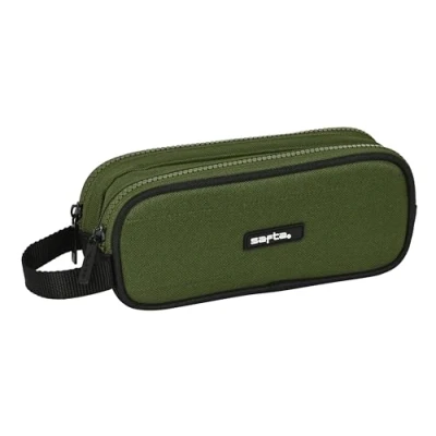 Imagen de Safta Dark Forest Portatodo Doble Niño, Estuche Infantil, Ideal para Niños en Edad Escolar, Cómodo y Versátil, Calidad Resistencia, 21x6x8 cm, Color Verde Caqui/Negro