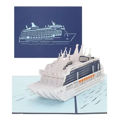 Imagen de tarjeta desplegable &quot;crucero&quot; de cumpleaños 3D y felicitación crucero, como viaje, invitación, envoltorio regalo vales con papel decorativo modelo