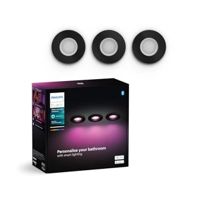 Imagen de Philips Hue Set de 3 Focos inteligentes empotrables Xamento, 7W Luz Blanca y colores, Bluetooth, Compatible con Alexa Google Home, color negro