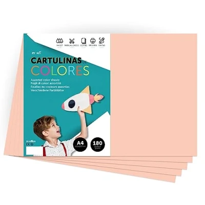 Imagen de Cartulina de Colores, A4 Colores Intensos, Hojas 180gr para Manualidades, Imprimir tus Documentos y Diseños Creativos, Folios · m office (100 hojas, salmón)