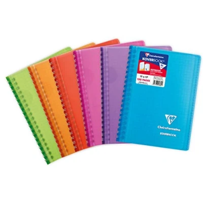 Imagen de lairefontaine 341601C Un cuaderno de espiral Koverbook 100 páginas, 11 x 17 cm, 90 g, cuadrados pequeños, cubierta envolvente, polipro (plástico), color aleatorio, 1 Unidad ( Paquete 1)