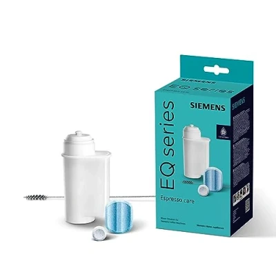Imagen de Siemens Juego de cuidado para cafeteras automáticas TZ80004A, 10 pastillas limpieza, 1 filtro agua BRITA, 3 descalcificadoras, cepillo, serie EQ y máquinas empotrables,