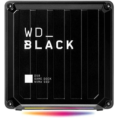 Imagen de WD BLACK D50 NVMe SSD, Game Dock de 2 TB, puertos Thunderbolt 3, DisplayPort 1.4, USB C, 3 A, entrada y salida audio Gigabit Ethernet, iluminación RGB personalizable