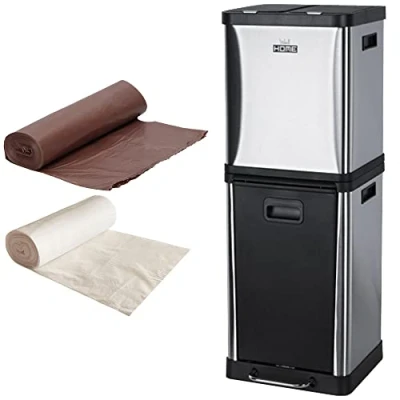 Imagen de WELL HOME MOBILIARIO &amp; DECORACIÓN Pack Cubo reciclaje ecológico 36L, 3 compartimentos (2 de 8L + 1 20L) CON rollos bolsas basura 20 10L 20L,