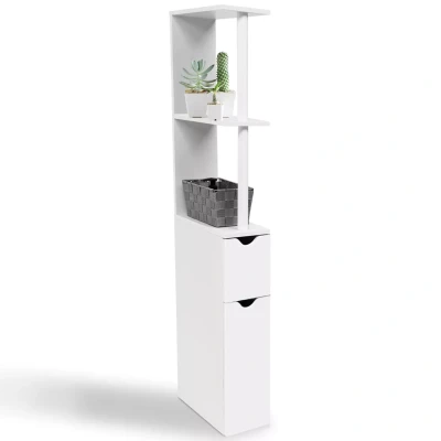 Imagen de idmarket Mueble WC Estante de madera Ahorro espacio para baño 2 puertas blancas