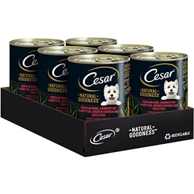 Imagen de Cesar Alimento para Perros Natural Goodness Adultos, 6 latas, x 400 g Comida equilibrada Premium húmeda, Rica en Vacuno, Fabricada con Ingredientes Naturales
