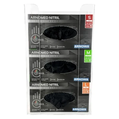 Imagen de 3x ARNOMED dispensador de guantes desechables pared, 3 caja para cajas, nitrilo, látex y vinilo, transparente acrílico 24,6x8,1x41 cm