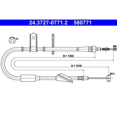 Imagen de ATE 24.3727 0771.2 Cable de Freno Mano 1516 con accesorios