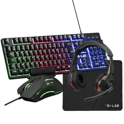 Imagen de THE G Lab Combo Sulfur Pack Gaming 4 en 1 Teclado de ratón Gamer RGB, 3600 dpi, Auriculares Alfombrilla Antideslizante para Juegos, PS4, PS5, Xbox New
