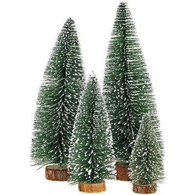 Imagen de SUMKIA Life Árbol de Navidad en Miniatura, Mini Ornamentos, árboles Mesa, alfiler Nieve Miniatura con Bases Madera para Navidad, Fiestas Vacaciones (4 Piezas)