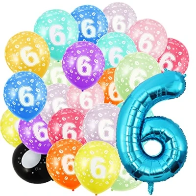 Imagen de Globo de 6 años con números cumpleaños, y 20 globos 30 cm, gigantes 40 pulgadas, 101 para niña niño, decorativos decoración vuela