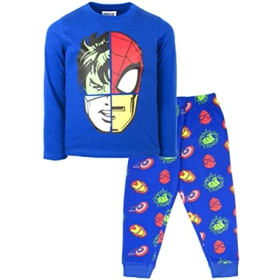 Imagen de Conjunto de Pijama Oficial Marvel Avengers Edad 3 10 Disponible Manga Larga los Vengadores Disfraz 100% algodón Regalo para niños y niñas, Azul Marino, 8 9 Years