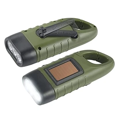 Imagen de linterna LED, 2 unidades solar manivela de linterna, resistente al agua con mosquetón para colgar aire libre, senderismo, regalo, equipo emergencia (verde militar)