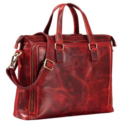 Imagen de STILORD &#039;Claire&#039; Bolso de Negocios Mujer Cuero Genuino 15 Pulgadas Maletín Bolsa para Portátil DIN A4 Hombro y Mano Oficina, Color:Kara Rojo
