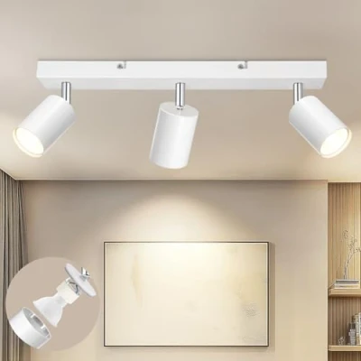 Imagen de Dehobo Lampara Focos Techo con 3 Giratorios, Lámpara de Pared Interior LED Blanco Ajustables GU10, Foco Aluminio para Iluminación Dormitorio Pasillo Cocina, Sin Bombilla