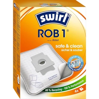 Imagen de Swirl® ROB 1 EcoPor® 4 bolsas recambio para aspiradora Irobot Clean Base Roomba i3+, i4+, i7+, s9+ Filtro antialergénico Alto poder de succión permanente