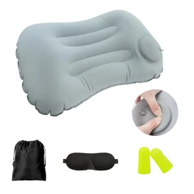 Imagen de almohada inflable de compresión para camping, ultraligera, cojín ultraligero soporte lumbar el cuello acampar, senderismo, playa, pesca