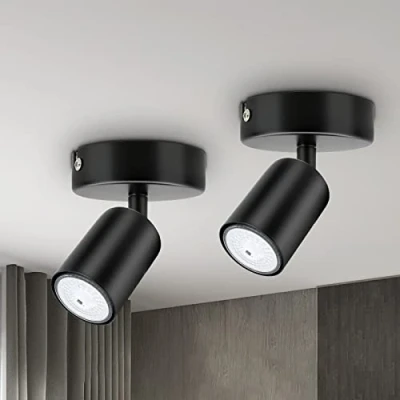 Imagen de Dehobo Foco de Pared GU10 para Interior, Focos el techo Negro Ajustables y Giratorios, Lámpara Orientales Cocina, Dormitorio, Sala, Retro Max. 50W, Sin Bombilla, 2 Piezas