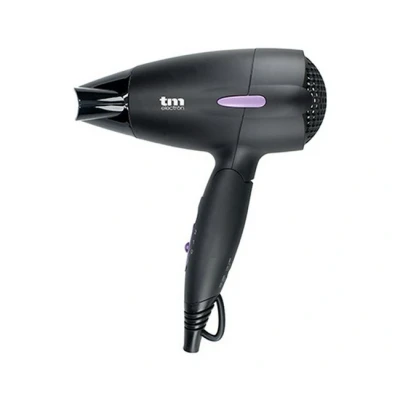 Imagen de TM Electron TMHD110 Secador de pelo viaje plegable con proteccion por sobrecalentamiento y boquilla concentradora estrecha, 1500 W, Negro