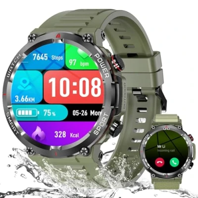 Imagen de IOWODO Reloj Inteligente Hombre, Smartwatch 1.39&quot; TFT Llamada Bluetooth, 100+Modos Deportivos Smart Watch Pulsómetro/SpO2/Podómetro/Monitor de Sueño, IP68 Pulsera Actividad para Android iOS (Verde)