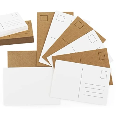 Imagen de Mocraft 120 tarjetas postales en blanco, papel de estraza y DIN A6, para personalizar, felicitación blanco manualidades, graffiti mensaje