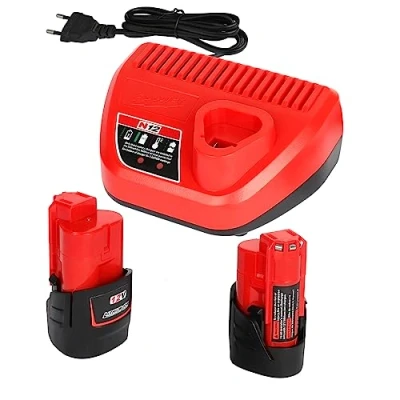 Imagen de Powarobor 2X 12V 3.0Ah Batería de Repuesto y Cargador Compatible con Milwaukee M12B3 Li Ion Baterías Starter Set