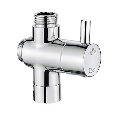 Imagen de Ibergrif M92202 Válvula Desviadora de 3 Vias, Valvula Mezcla Ducha, Una Entrada G1/2&quot; (agua entrada), y Dos Salidas G1/2 &quot;, para Cabezal Ducha Manual Rociador Fijo, Latón, Cromo