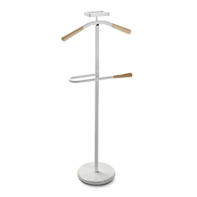 Imagen de Versa Cham Galán de Noche Moderno Multifuncional con 2 Perchas o Colgadores para Ropa Hombre Mujer, Medidas (Al x L An) 108 44 25 cm, Metal, Color Blanco y Madera