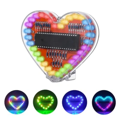 Imagen de PEMENOL Proyecto de soldadura LED RGB en forma corazón, SMT/SMT, juego soldadura, aprendizaje electrónico para la educación escolar y como decoración romántica, aniversario