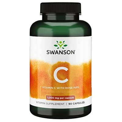 Imagen de Swanson, C 1000, Vitamina (Ácido Ascórbico), 1000mg, con Rosa Mosqueta, 90 Cápsulas, Altamente Dosificada, Testada en Laboratorio, Sin Soja, Gluten, No GMO