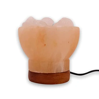 Imagen de LAMARE Lámpara USB de sal del Himalaya CUENCO escritorio con base madera y LED multicolor