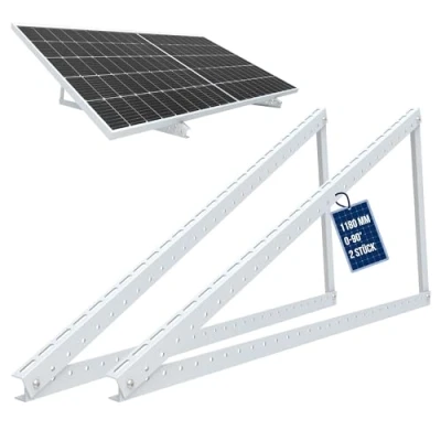 Imagen de NuaSol 4 soportes fotovoltaicos para panel solar, hasta 118 cm, techo plano, módulo solar PV, soporte triangular ajustable 0 90, aluminio, incluye material de montaje 2 paneles solares, color
