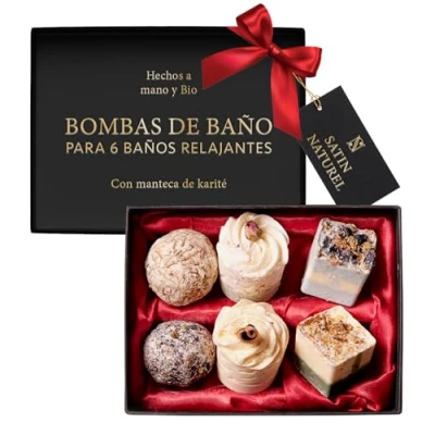 Imagen de Regalos Originales para Mujer Regalo Navidad 6 Bombas de Baño Bio Hechos a Mano con Aceites Esenciales y Manteca Karite Pura Cumpleaños Satin Naturel