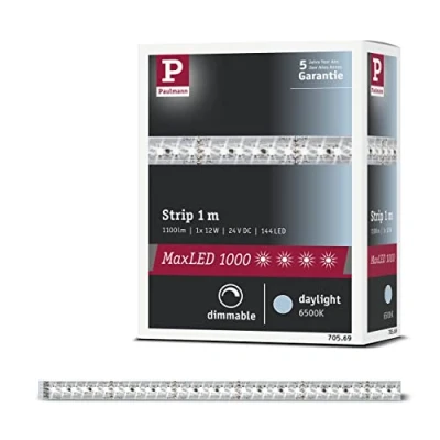 Imagen de Paulmann 70569 strip MaxLED 1000 1 m 6500 K LED blanco diurno, sin recubrimiento 11,5 W, tira de luz 1100 lm cinta 144 24 V