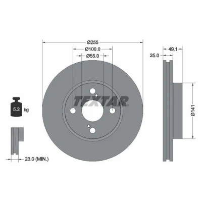 Imagen de TEXTAR PRO 92125903 Disco de freno 255 25 04/06 100 ventilación interna revestido sin perno sujeción rueda, buje rueda