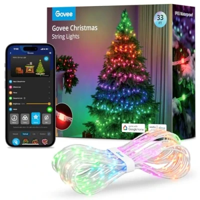 Imagen de Govee RGBIC Luces de Navidad Exterior 10M, Guirnalda Luz Decoración Interior, Tira LED Navideña 100 Perlas LED, 125+ Modos Escena, IP65 Resistente al Agua, Compatibilidad Alexa