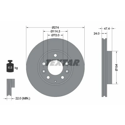 Imagen de TEXTAR 92110400 Disco de freno 274 24 05/08 114,3 ventilación interna sin cojinete rueda, perno sujeción buje rueda
