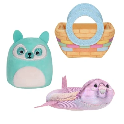 Imagen de Squishville by Squishmallows SQM0204 por Original Party Set 2 Pulgadas Lance The Teal Lemur Felpa, Tubo Inflable para Piscina y Bolsa Tejida, Accesorios niños, Multi