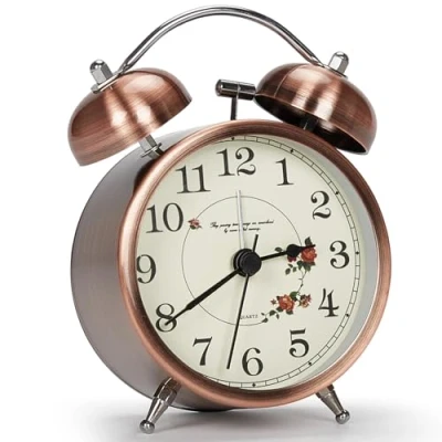 Imagen de Larkumio Despertador Vintage Reloj Analogico Silencioso Sin Tic TAC, Despertadores de Mesilla Alarma Potente y Sonido Fuerte Alarm Clock Bedroom, Flor