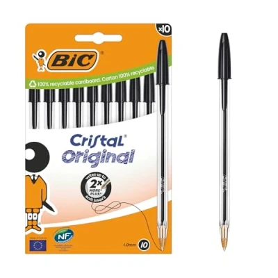 Imagen de BIC Cristal Original Bolígrafos Bolita Punta Media (10 mm) Tinta de color negro Bolsa 10