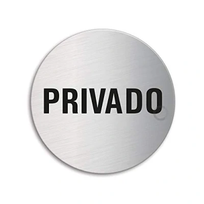 Imagen de Placa de Puerta Privado Ø 75 mm Letrero acero inoxidable cepillado mate fino autoadhesivo Ofform Design No. 39025