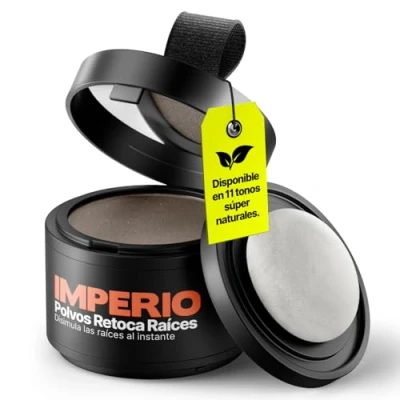 Imagen de Retocador de raíces en polvo IMPERIO Corrector capilar para densificar el cabello mujeres y hombres, maquillaje resistente al agua cubrir 4 g (castaño medio)