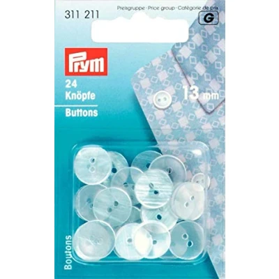 Imagen de Prym Plastic Buttons, Poliéster, Clear, 13 mm, perlmuttfarbig, 24 Stück