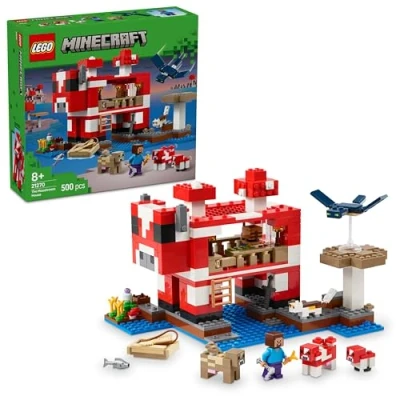 Imagen de LEGO Minecraft La Casa Champiñaca Juguete de Construcción para Niños y Niñas 8 Años o Más, Isla Personajes del Videojuego como Steve un Fantasma, Bioma Campo Champiñones, Regalo Gamer 21270