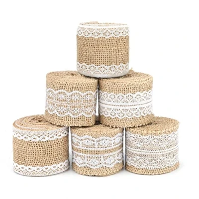 Imagen de G2PLUS 6 Rollo de Cinta yute Natural 2M Arpillera para Manualidades Bricolaje,Bodas,Decoración Del Hogar Fiestas (5CM)