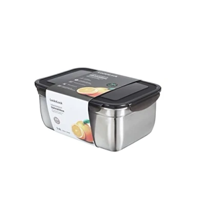 Imagen de Recipiente de acero inoxidable LockNlock con tapa, 3,6 L, 265 x 185 110 mm, sin BPA, apto para lavavajillas, congelador hasta 20 C, caja almacenamiento tapa