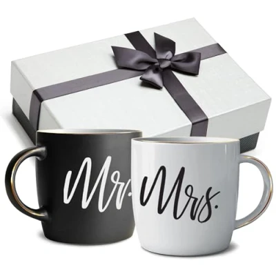 Imagen de Triple Gifffted Mr y Mrs Tazas parejas a conjunto,Caja De Regalo para Novios,Novias,Regalos original, Bodas, Aniversarios,nupical,desayuno, Románticos,San Valentín, Navidad,380 Ml, Juego 2 pack