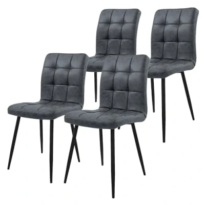 Imagen de ML Design Set 4X Sillas de Comedor Antracita con Respaldo, Asiento Ergonómico Acolchado Tapizado Polipiel Patas Metal Sillón Diseño Moderno para Mesa Salón, Escritorio o Cocina