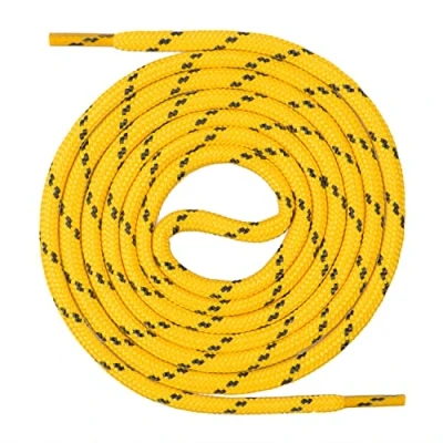 Imagen de Mount Swiss Cordones redondos de calidad para zapatos trabajo, senderismo y trekking, poliéster, diámetro 4,5 mm, muy resistente, color amarillo negro, longitud 70 cm